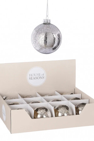 Набор стеклянных шаров Античное серебро 80 мм., 12 шт., House of Seasons (85802)