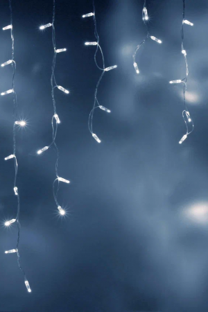Светодиодная бахрома 144 холодных белых LED ламп, 3*0.9 м., 220В, мерцание, прозрачный провод ПВХ, Teamprof (TPF-i3*0.9F-CT/W)