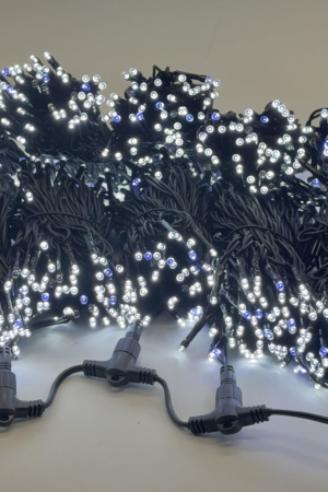 Комплект гирлянды на деревья 100 м., 5 лучей по 20 м., 24V, 1000 холодных-белых LED ламп, с мерцанием белого диода, черный каучук, IP54, LTC (ECO1000BLW-11-1W)