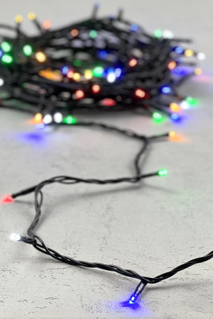 Светодиодная нить 100 разноцветных LED ламп с мерцанием, 10 м., 24В., черный провод ПВХ, LTC (PST100BLW-11-1M)