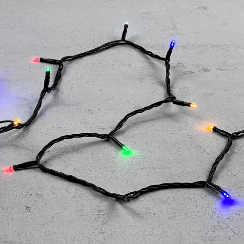 Светодиодная нить 100 разноцветных LED ламп с мерцанием, 10 м., 24В., черный провод ПВХ, LTC (PST100BLW-11-1M)