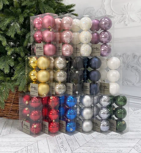 Набор пластиковых шаров Парис 80 мм., белое золото, 6 шт., Christmas DeLuxe (87061)