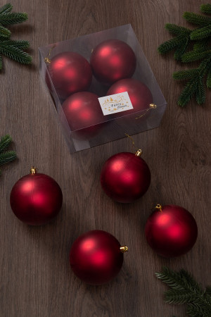 Набор пластиковых шаров Глория 100 мм., красный матовый, 4 шт., ЕлкиТорг (150400)