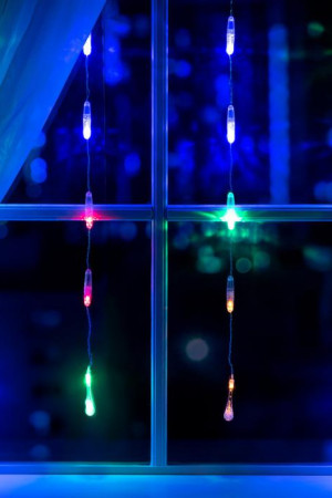 Гирлянда-занавес Капли 2.5*0.65 м., IP20, прозрачная нить, 50 LED, свечение мульти, 8 режимов, 220 В., Luazon Lighting (3612410)