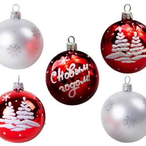 Набор стеклянных шаров Праздник 5 шт., 60 мм.,красный,  Ёлочка (С218/1)