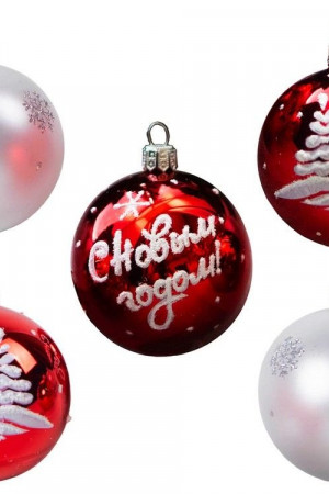 Набор стеклянных шаров Праздник 5 шт., 60 мм.,красный,  Ёлочка (С218/1)