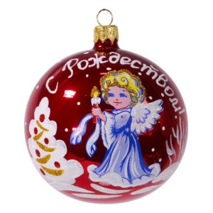 С1164/2 Стеклянный шар Рождественская сказка 85 мм.,красный, Ёлочка 
