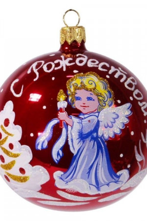 С1164/2 Стеклянный шар Рождественская сказка 85 мм.,красный, Ёлочка 