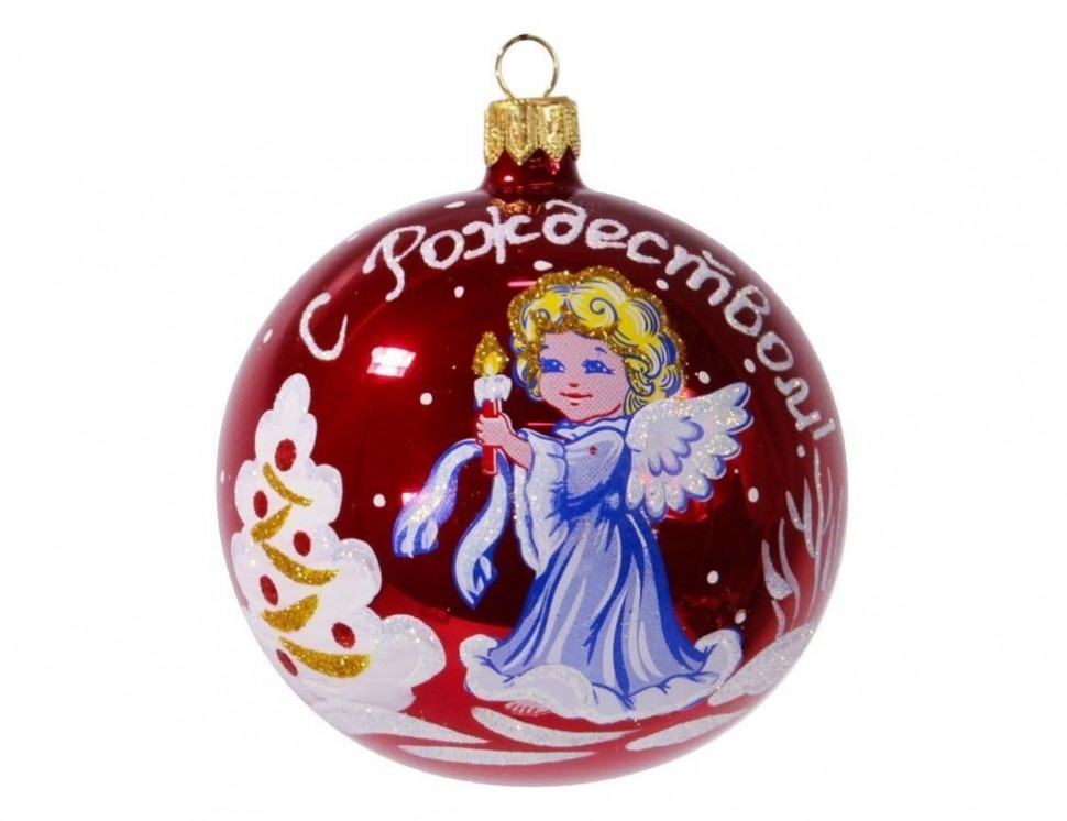С1164/2 Стеклянный шар Рождественская сказка 85 мм.,красный, Ёлочка 