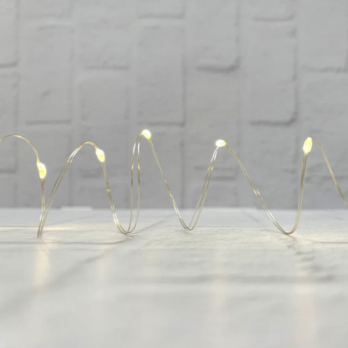 Гирлянда Роса на батарейках 20 теплых белых ламп, 190 см., серебряный провод, Christmas DeLuxe (87410)