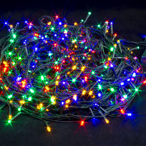 Светодиодная нить 35 м., 220V, 500 разноцветных LED ламп, контроллер, черный провод, Winner Light (m.01.5B.500-)