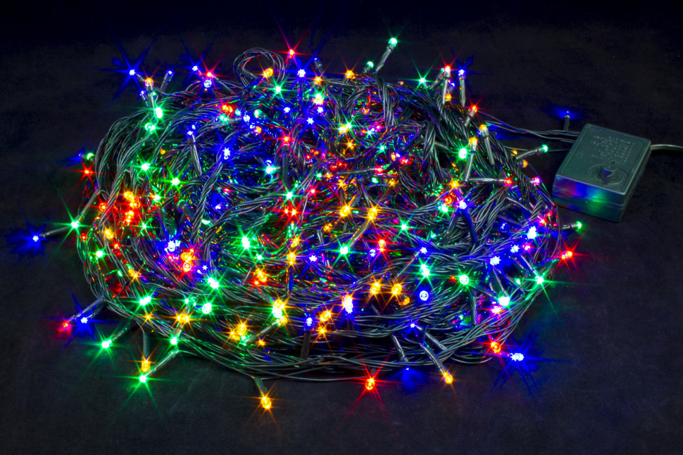 Светодиодная нить 35 м., 220V, 500 разноцветных LED ламп, контроллер, черный провод, Winner Light (m.01.5B.500-)
