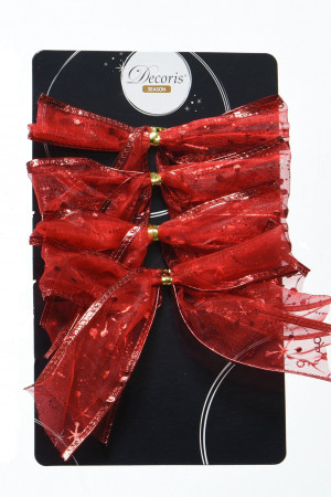 Набор бантов Рубиновая россыпь 10x10 см. 4 шт, красный, Kaemingk (445307/3)