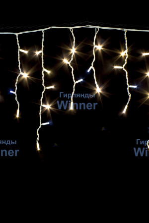 Светодиодная мерцающая бахрома 5*0.6 м., 220V, 170 теплых белых LED ламп, белый каучук, соединяемая, Winner (WW.02.7W.170+)