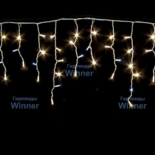 Светодиодная мерцающая бахрома 5*0.6 м., 220V, 170 теплых белых LED ламп, белый каучук, соединяемая, Winner (WW.02.7W.170+)