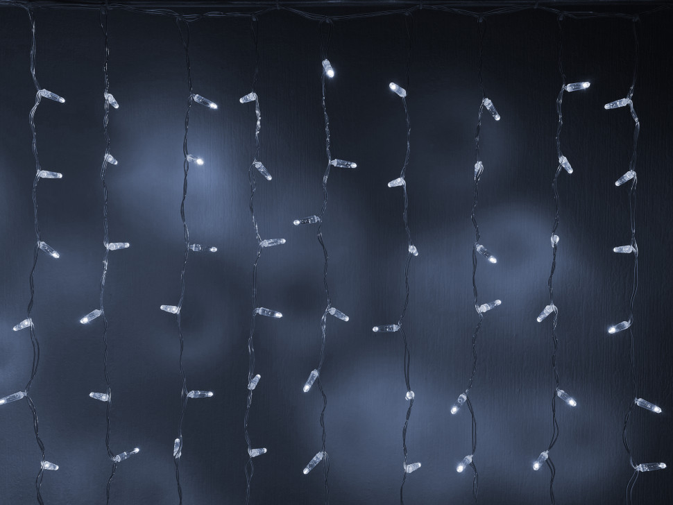 Светодиодный занавес 200 холодных белых LED ламп, 2*1 м., статика, прозрачный провод ПВХ, Teamprof (TPF-CS2*1-CT/W) 
