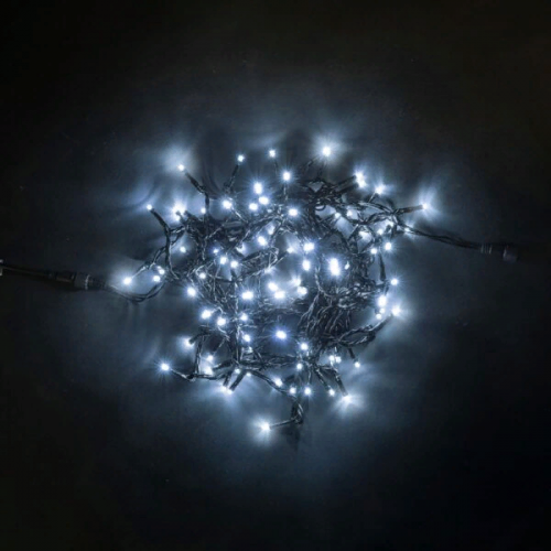 Светодиодная нить 100 холодных белых LED ламп с мерцанием каждого диода, 10 м., 24В., черный провод ПВХ, Beauty Led (PST100ABL-11-1W)