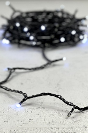 Светодиодная нить 100 холодных белых LED ламп с мерцанием каждого диода, 10 м., 24В., черный провод ПВХ, Beauty Led (PST100ABL-11-1W)