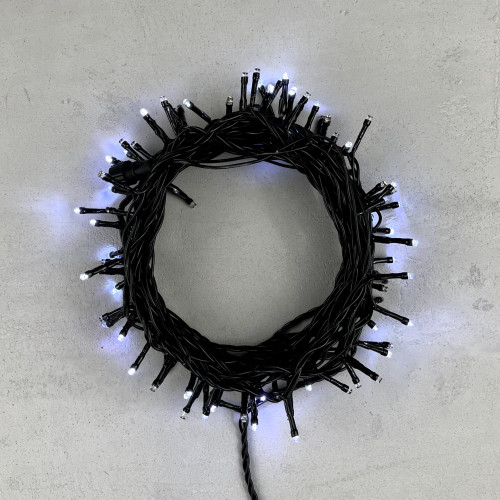 Светодиодная нить 100 холодных белых LED ламп с мерцанием каждого диода, 10 м., 24В., черный провод ПВХ, Beauty Led (PST100ABL-11-1W)