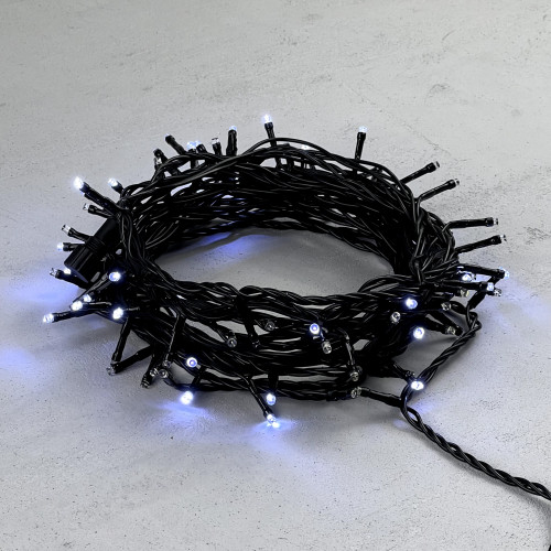 Светодиодная нить 100 холодных белых LED ламп с мерцанием каждого диода, 10 м., 24В., черный провод ПВХ, Beauty Led (PST100ABL-11-1W)