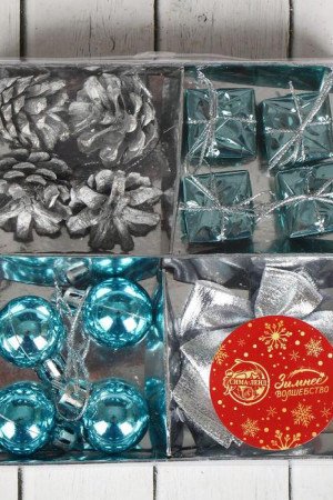 Набор украшений пластик Сюрприз 16 шт., серебро, голубой, Зимнее Волшебство (2371225)   