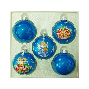 Набор стеклянных шаров Рождественский 5 шт., 60 мм., синий, Ёлочка (С1122/2)