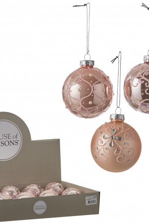 Набор стеклянных шаров с бусинками Роскошный 70 мм, 18 шт., нежно-розовый, House of Seasons (83185)