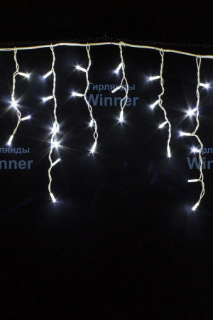 Светодиодная мерцающая бахрома 5*0.6 м., 220V, 170 холодных белых LED ламп, белый каучук, соединяемая, Winner (w.02.7W.170+)